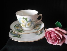 Vintage Crown Royal Bone China Trio Teacup Saucer & Plate Daisy Design