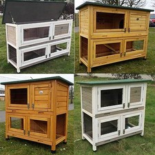 LARGE RABBIT HUTCH GUINEA PIG HUTCHES RUN LARGE 2 TIER DOUBLE DECKER CAGE