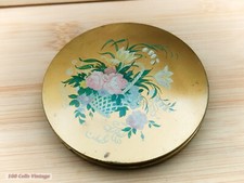 Stratton Basket of Flowers Gold Tone-Vintage Make Up/Powder Compact-0in