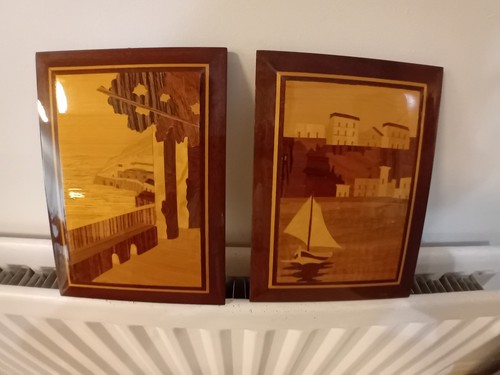 Mcm inlaid marquetry wooden - inlaid,