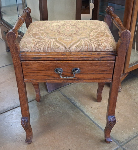Edwardian oak piano - edwardian, stool
