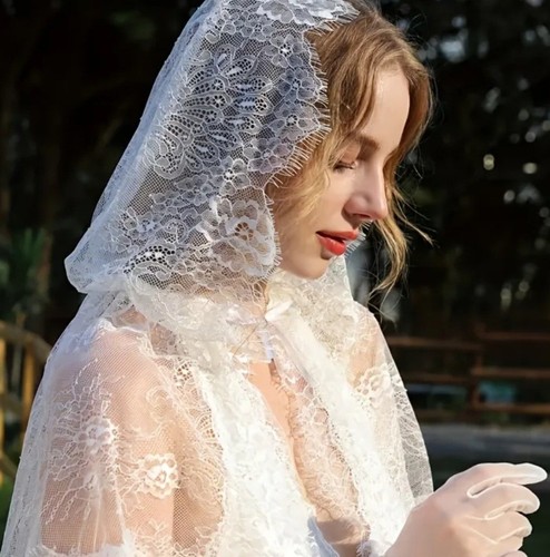 White lace cloak cape veil - white,