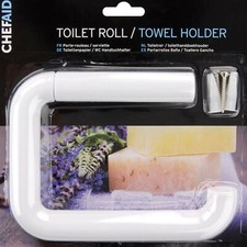 WHITE Toilet Roll Holder Fixings Inc Bathroom Wall Dispenser Towel Rest Chef Aid