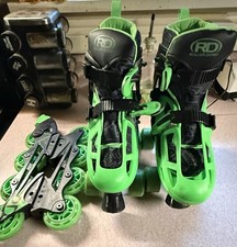 Roller Derby Boys Skates – Size 3–6 – Quad + Inline – Green + Black – Complete