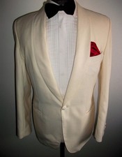 CREAM TUXEDO WEDDING DINNER SUIT Jacket Blazer 38 WOOL White Ivory CRUISE COAT