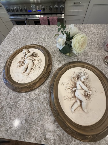 Pair chalkware plaques angels - plaques,