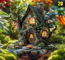 2D Xmas Garden Statue /Magic Fairy House Tree Outdoor Garden & Patio Ornament UK