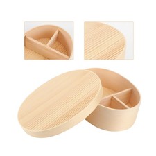  Single Layer 3-Grid Bento Box Japanese Style Wooden Food Carrier Portable Lunch