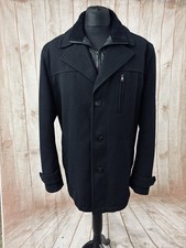 M&S Autograph Mens XL Winter Pea Coat Jacket Military Wool Black Cord Chore