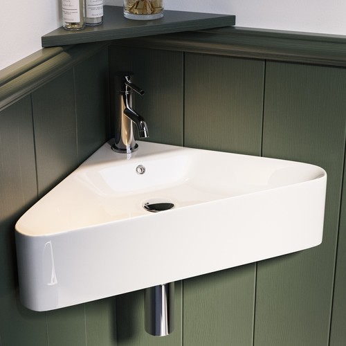 White wall hung corner - white, basin