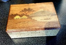 Rare Japanese Marquetry Secret Wooden Puzzle Box  House/Mt Fugi  Design