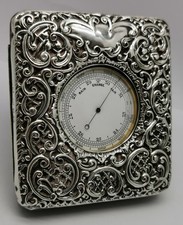 Vtg 1899 Henry Matthews Solid Sterling Silver Case Desktop 48mm Pocket Barometer