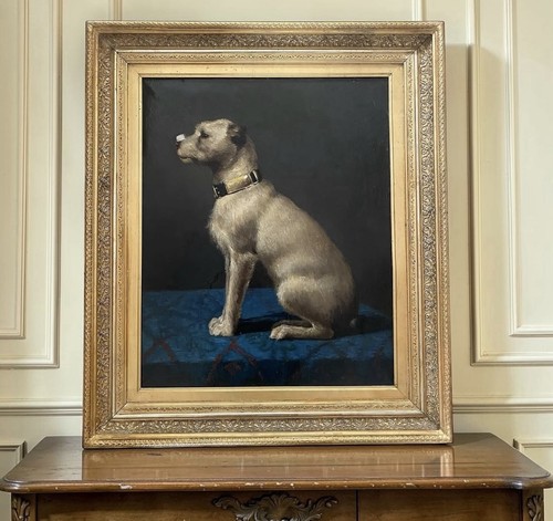 Antique dog border - border, oil