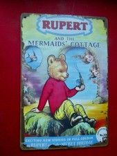 RUPERT BEAR MADE TO LOOK VINTAGE "RUPERT AND THE MERMAIDS WALL PLAQUE TIN