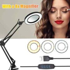 8x Magnifier Glass LED Desk Lamp Light Stand Clamp-on Beauty Magnifying Lamp-UK