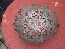 John Rocha Hammered Gun Metal Fruit Bowl. Leaf Floral 33cm Diameter 7cm Tall.