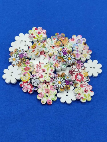 Flower buttons wooden - buttons, mixed