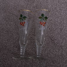 2 Vintage Cherry B Glasses With Gold Rim