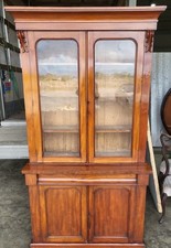 Antique Victorian small glazed bookcase cabinet drawer cupboard