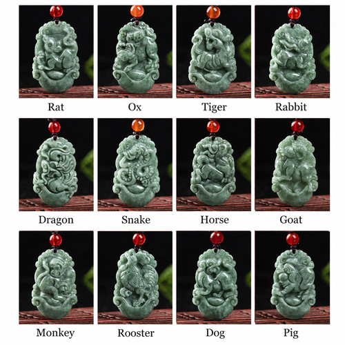 Chinese zodiac jade pendant - zodiac,