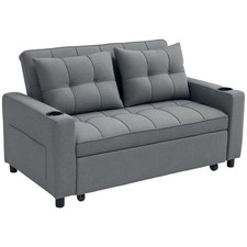HOMCOM 2 Seater Pull Out Sofa Bed with Pockets for Living Room Charcoal Grey