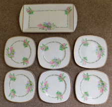 VTG Portland Pottery Staffs lilac pattern square sandwich plates & serving tray
