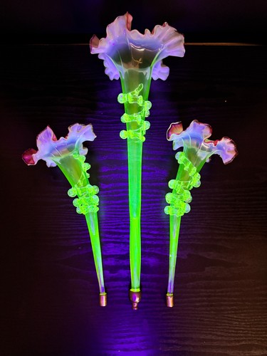 Uranium glass epergne set 3 - uranium,