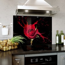 Glass Splashback Kitchen Tile Cooker Panel ANY SIZE Red Rose Splash Black 0320
