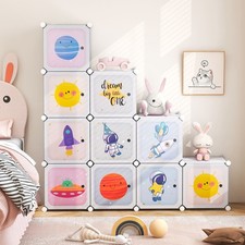 Kid Closet Baby Dresser Cute with 12 Cubes & 2 Clothes Hanging Section White