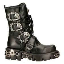 New Rock 391-S1 Unisex Black Boots Metallic Reactor Goth Punk Rock Biker Boots