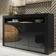155cm TV Unit Cabinet Stand | Sideboard Cupboard | Black Gloss Doors Free LED