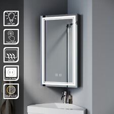 Corner LED Bathroom Mirror Cabinet with Socket Demister Dimmable Black Cupboard