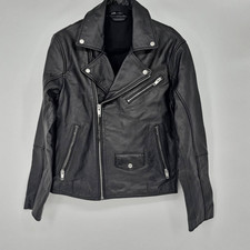 Zara Genuine Leather Biker Moto Jacket Size S Black