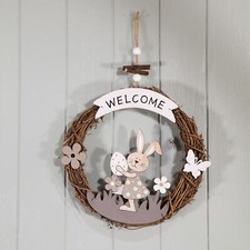Door Wreath Easter Rattan Welcome Bunny Egg Décor Butterfly Flower 25cm