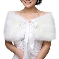 Lady Shrug Bolero Cape Wrap Shawl Stole Faux Fur Fluffy Furry Bridal Wedding Top