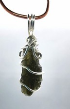 Moldavite Crystal Pendant - Silver plated over copper  (M7)