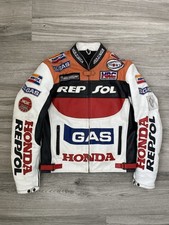 VINTAGE HONDA GAS REPSOL MEN MOTORBIKE LEATHER MOTORBIKE RACING JACKET SZ M