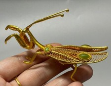 Gilded Praying Mantis Ornament, Tea Pet, Gemstone Inlaid with Gold Ware