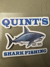JAWS QUALITY STICKER GREAT WHITE SHARK, Quints Shark Fishing EST 1975, 8.5 X 7cm