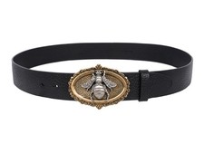 Dolce & Gabbana Bee Metal Buckle Leather Belt Black Gold 85