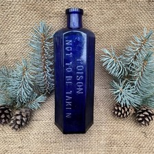 Rare Antique Cobalt Blue Variation Poison Bottle Embossed Vintage Decor Chemist