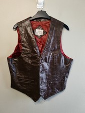Vintage L’Avion Brown Lined Leather Vest Button Up Front Pockets Medium Korea
