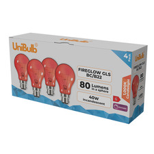 UniBulb GLS B22 / BC / Bayonet Fireglow Red Light Bulb 80lm 40W 1000K Pack of 4