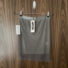 Amy Lynn Silver Grey Rhinestone Chainmail Net Mesh Mini Skirt M/L NEW £65