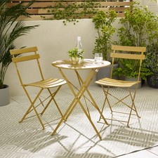 **Seconds** Cabo Yellow Metal 2 Seat Outdoor Bistro Set Folding Furniture UV We