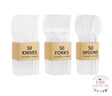 150 Disposable Plastic Cutlery Spoons Forks Knives Heavy Duty Cutlery - Reusable