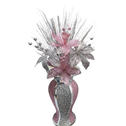 Pink silver vase with flowers - with,