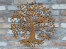 Large Aged Rustic Rusty Metal Tree Silhouette Wall Plaque Ornament Garden Decor