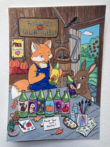 Whimsical fox rabbit apple - whimsical,