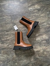 Zara Camel Tan Brown Leather Ankle Boots With Track Soles UK6 EU39 US8 # 041